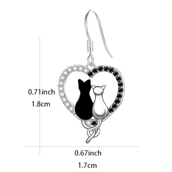 Swinging Cats  in heart earrings, new - Picture 2 of 5